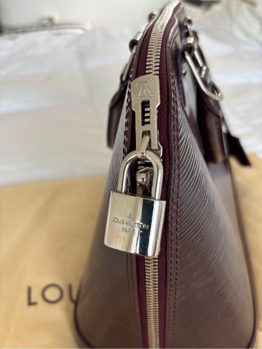 Louis Vuitton Burgundy Alma BB Epi Leather Satchel with Strap - Picture 8 of 13